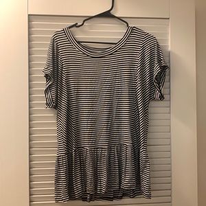 Black and white striped cotton peplum size L